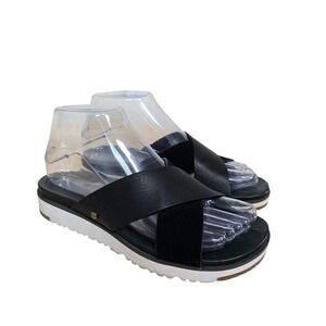 Ugg Black Leather Cross Strap Platform Slide Sandals Women Size 6
